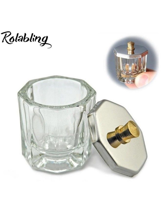 Glass Crystal Dappen Dish With Metal Lid Nail Art Acrylic Powder Nail Art Tools (Size2)