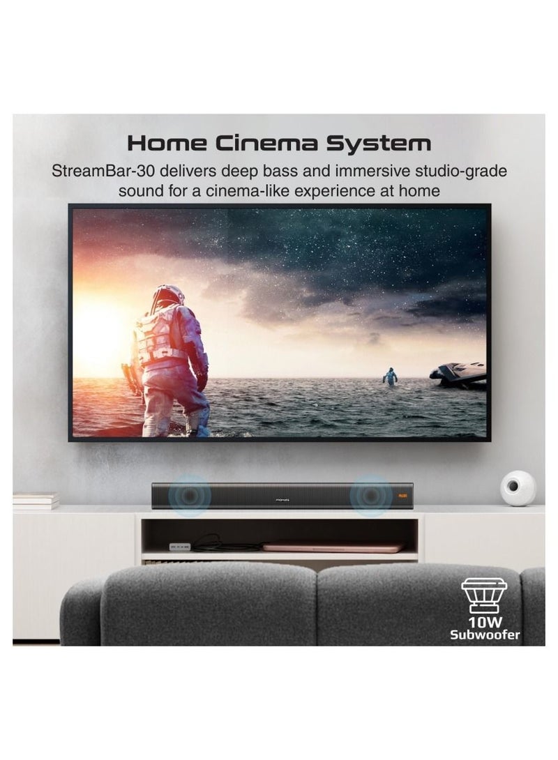 30W Soundbar with 10W Subwoofer, Multipoint Pairing and Remote Control, StreamBar-30