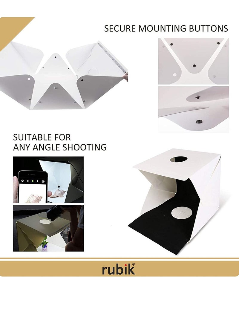 Photo Studio Box, Portable Photography Shooting Light Tent Kit, White Folding Lighting Softbox with 60 LED Lights + 4 Backdrops for Product Display (30x30x30cm Photo Studio)