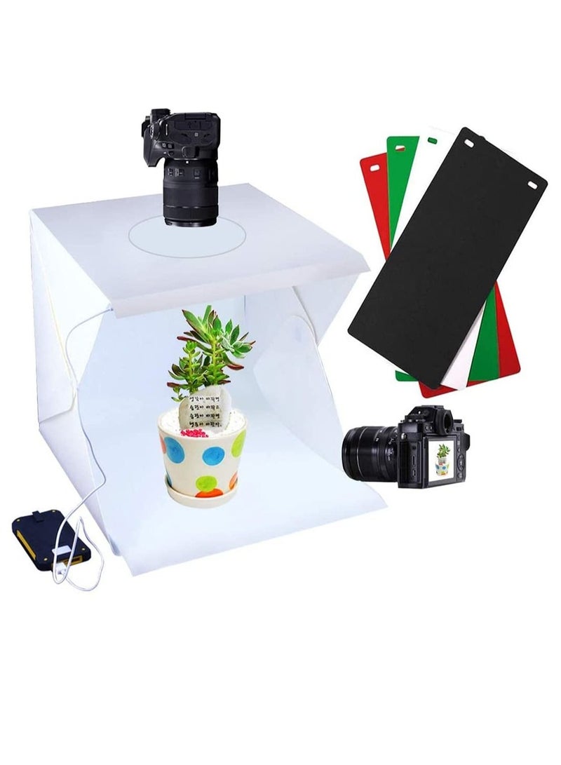 Photo Studio Box, Portable Photography Shooting Light Tent Kit, White Folding Lighting Softbox with 60 LED Lights + 4 Backdrops for Product Display (30x30x30cm Photo Studio)