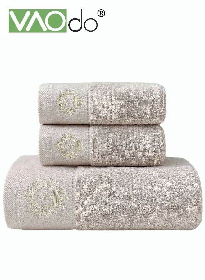 3PCS Cotton Bath Towel Set Fast Absorbent Skin-friendly and Soft Bath Towel*1PCS and 2PCS Towels Creamy-white