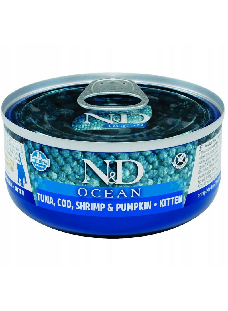 Ocean Tuna, Cod, Shrimp & Pumpkin Kitten Wet Food 12x70g
