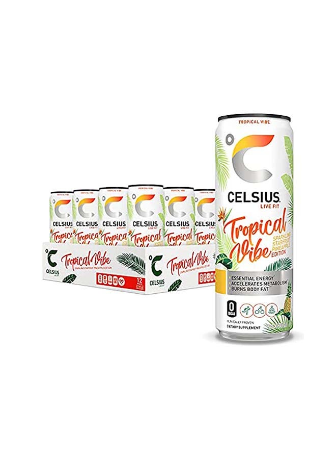 Celsius Tropical Vibe Essential Energy Drink 12 Fl Oz 355mL (Pack of 12)