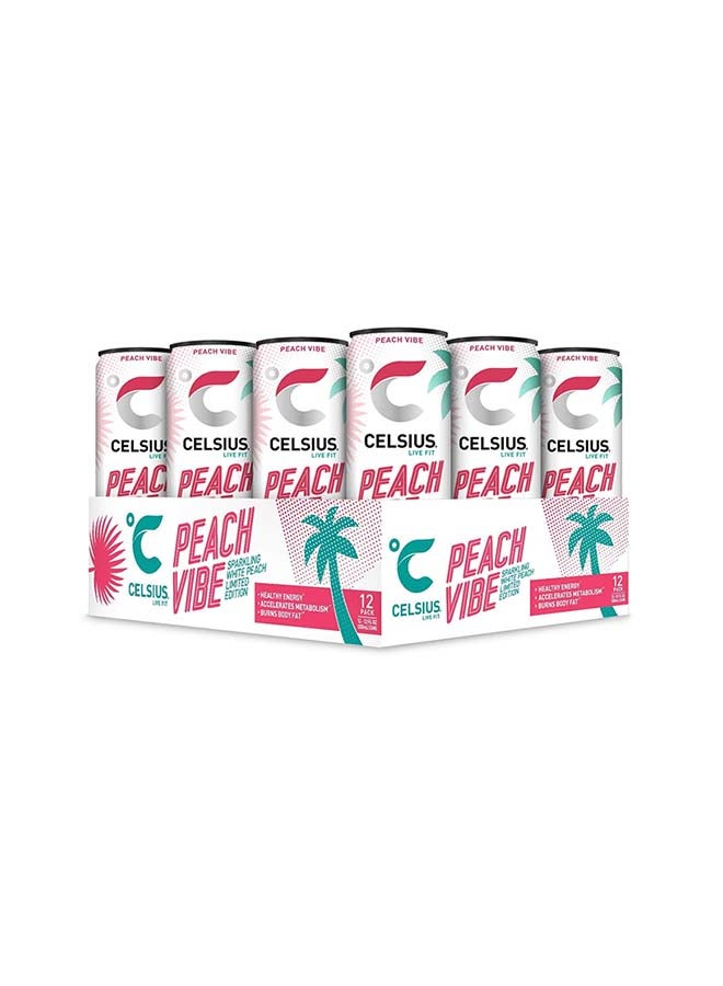 Pack of 12 Zero Sugar Peach Vibe Fitness Drink Slim Can