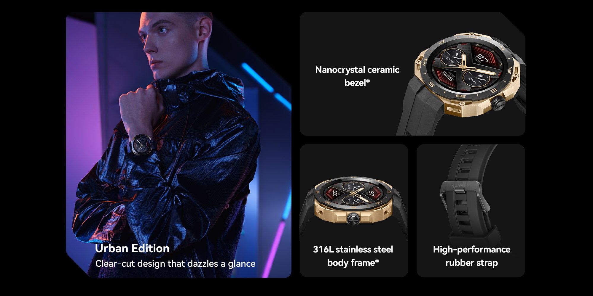 Watch Gt Cyber Case Quick-To-Change Military-Level Durability 316L Stainless Steel Dial With High-Performance Rubber Strap Sports Edition Midnight Black