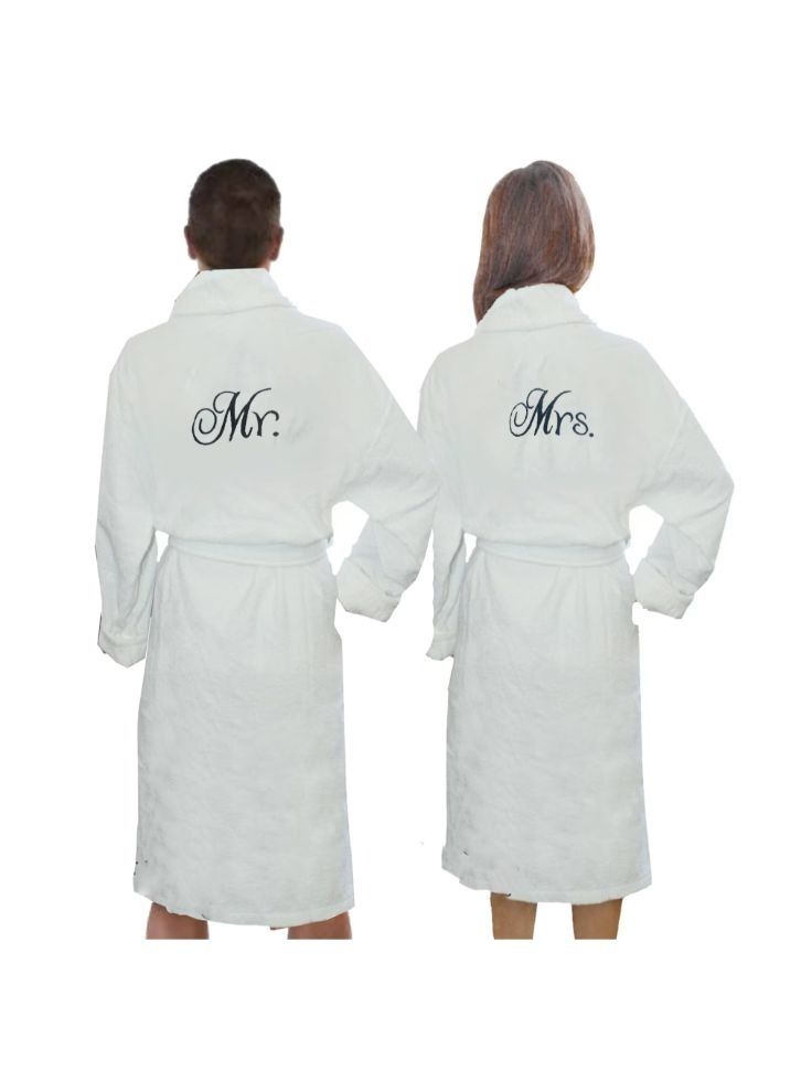 Embroidered For You (White) Luxury (Mr. & Mrs.) Personalized Bathrobe-Set of 2 100% cotton-Highly Absorbent and Quick dry-Classic Hotel and Spa Quality Bath Linen 400 Gsm