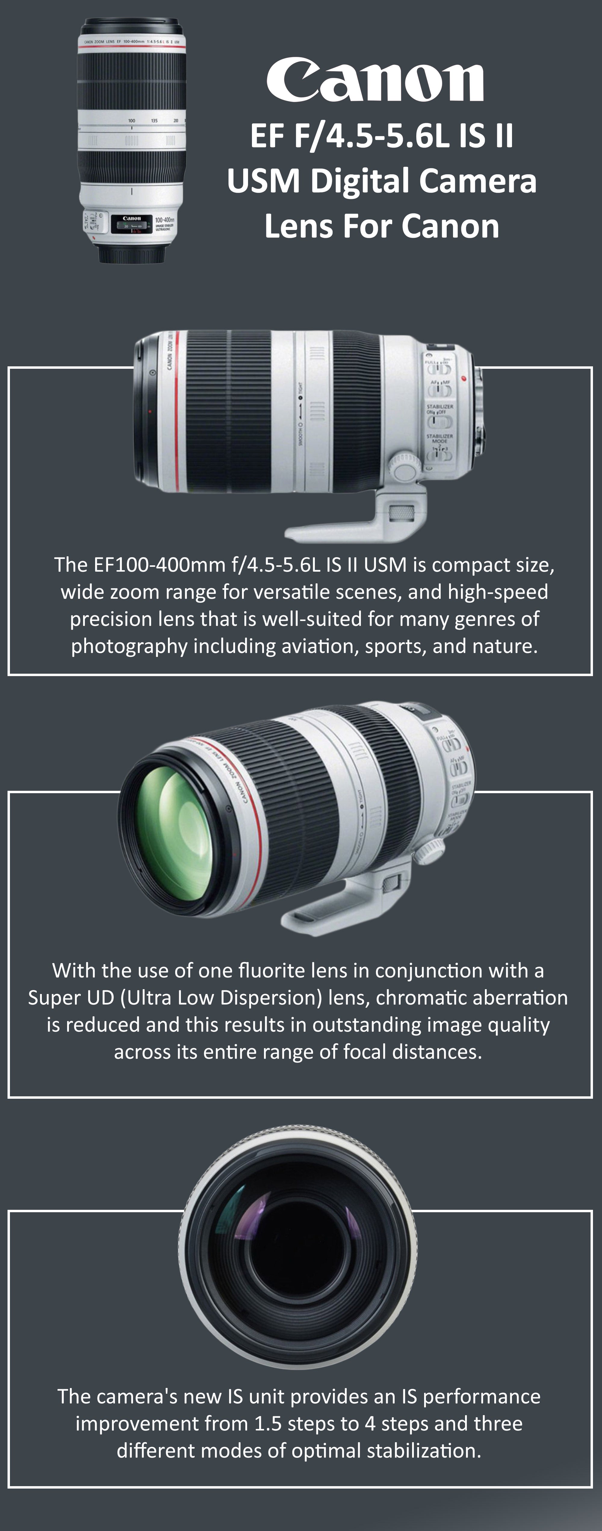 EF 100-400mm f/4.5-5.6L IS II USM Telephoto Zoom Lens For Digital Camera Black/White