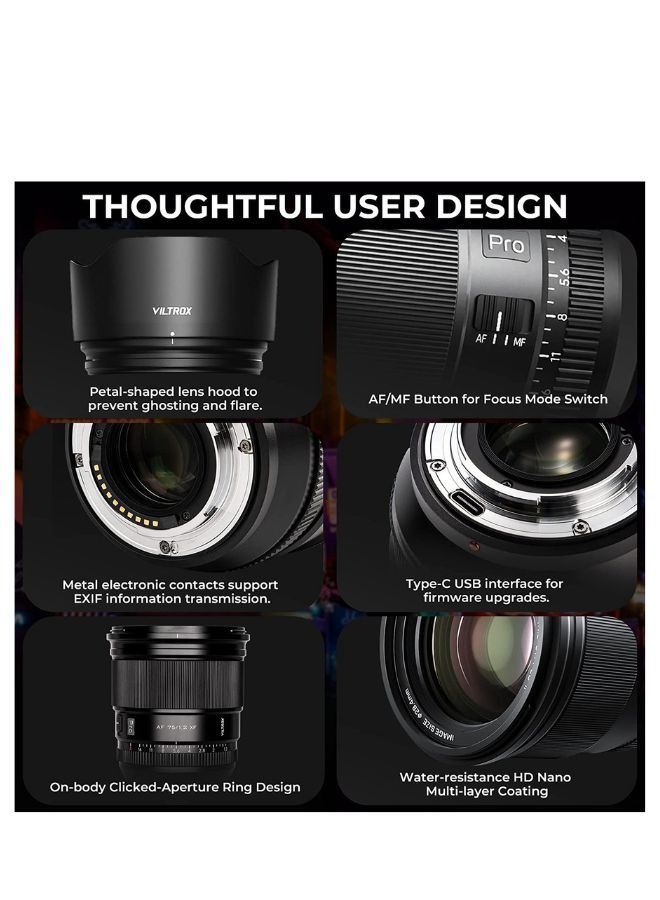 Viltrox 75mm F1.2 Pro Level Autofocus Lens, Compatible with Fuji X-mount Mirrorless Cameras