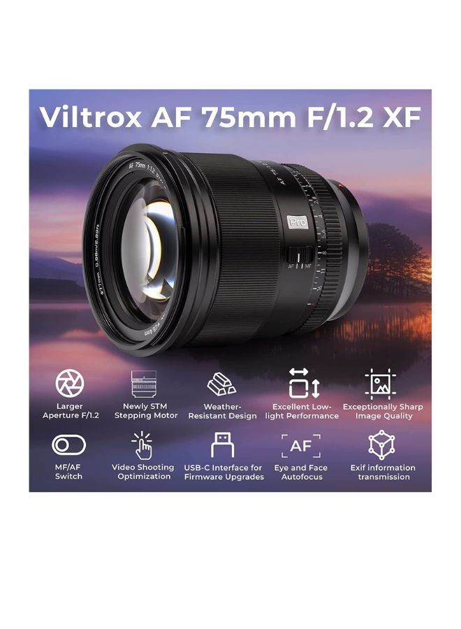 Viltrox 75mm F1.2 Pro Level Autofocus Lens, Compatible with Fuji X-mount Mirrorless Cameras