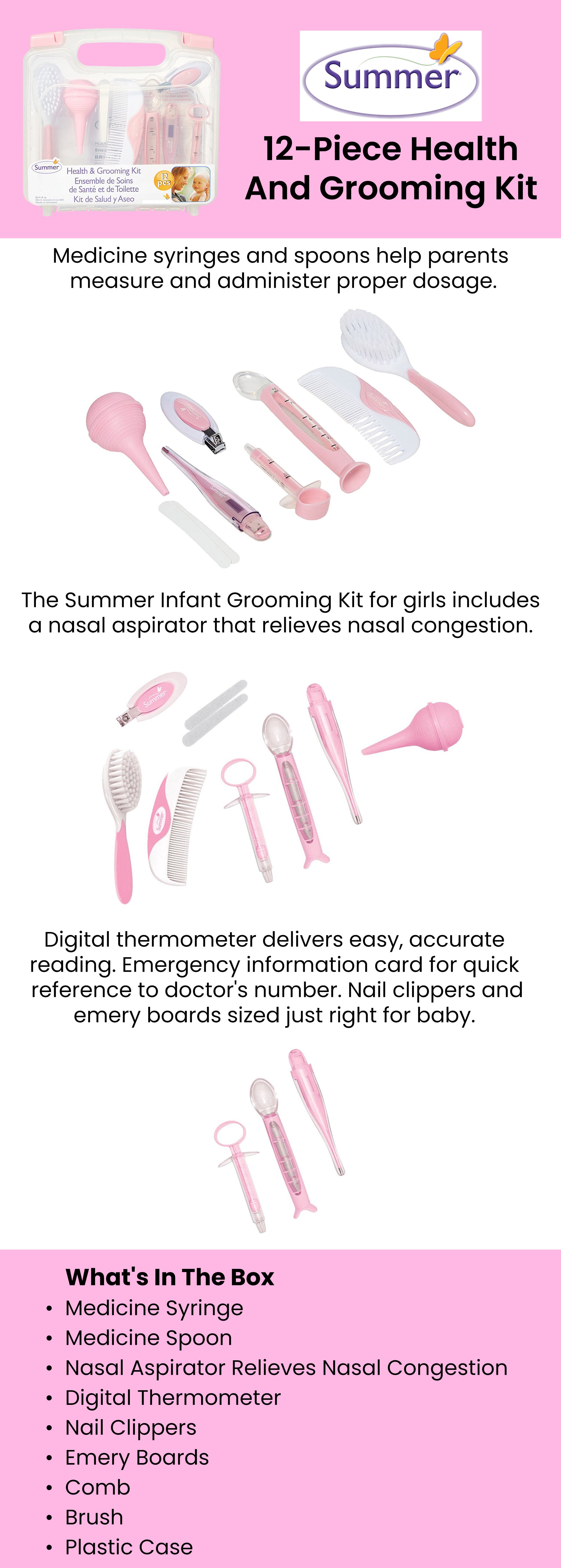 12-Piece Health And Grooming Kit, 0+ M - Pink/White