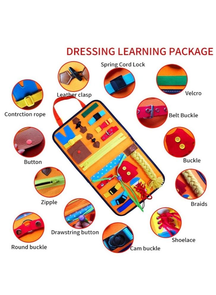 Toddler Busy Board Montessori, Develop Basic Skills Learn to Dress Toy for Parent Kids Activity Bag Design, Airplane or Car Travel