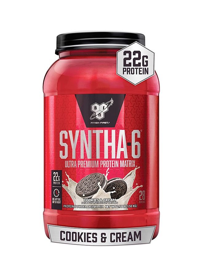 Syntha-6 Ultra Premium Protein Matrix, Whey Protein Powder, Micellar Casein, Milk Protein Isolate Powder - Cookies & Cream, 2.91 Lbs, 28 Servings (1.32 KG)