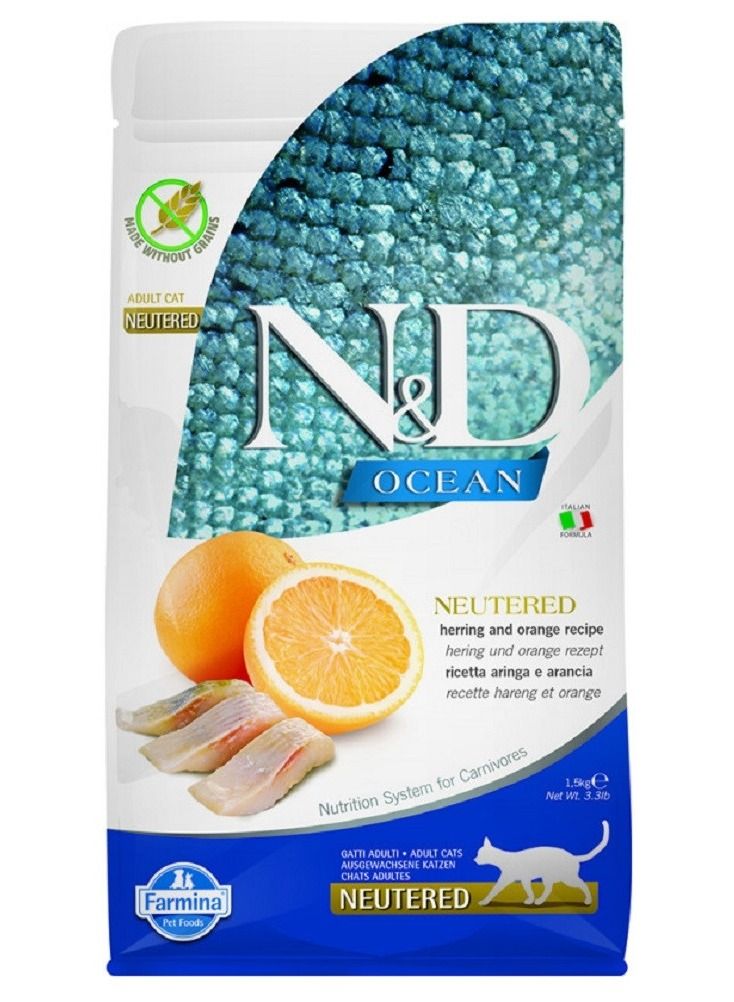 Ocean Herring and Orange Neutered Adult Cat Food 1.5 kg