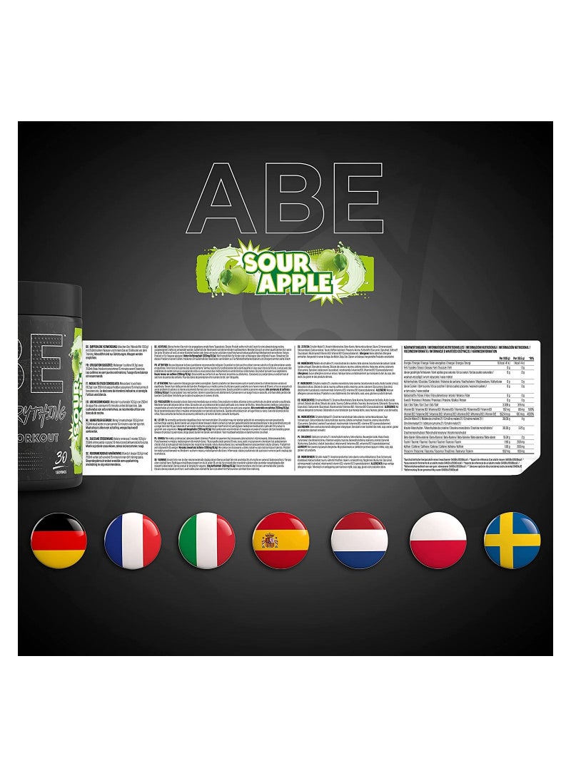 Abe All Black Everything Pre Workout Powder Energy,375G, 30 Servings- Sour Apple