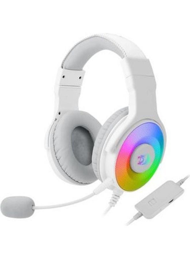 Redragon H350 Pandora White Wired Gaming Headset, Dynamic RGB Backlight - Stereo Surround-Sound - 50MM Drivers - Detachable Microphone, Over-Ear Headphones Works for PC // White