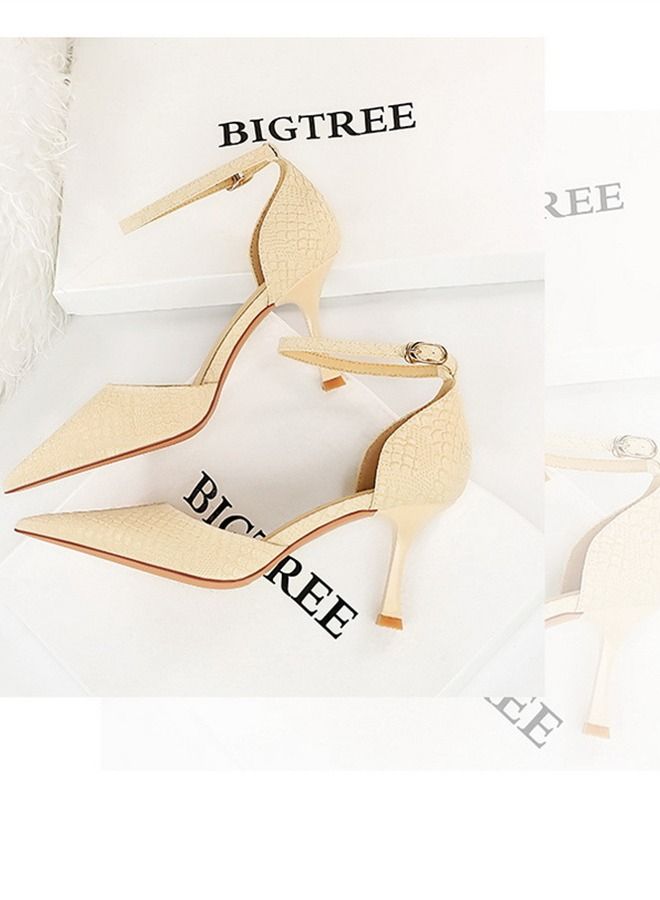 Pointed One-Line High-Heeled Sandals 8CM Beige