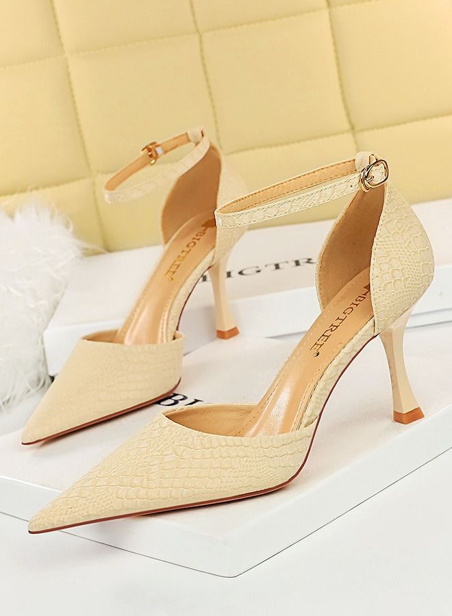 Pointed One-Line High-Heeled Sandals 8CM Beige