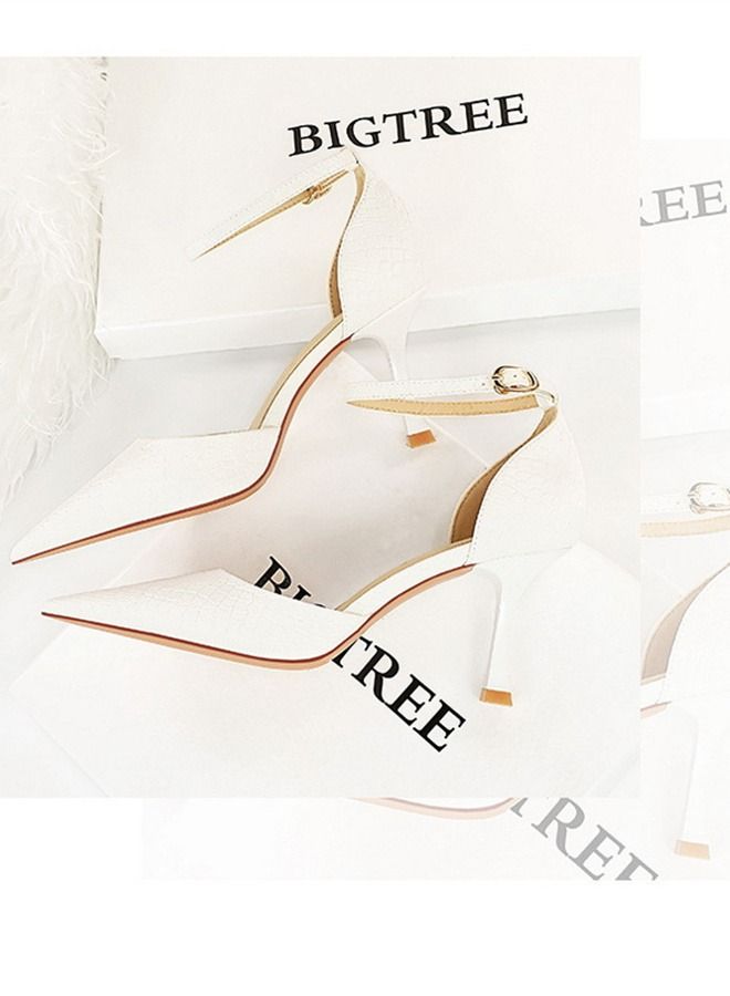 Pointed One-Line High-Heeled Sandals 8CM White