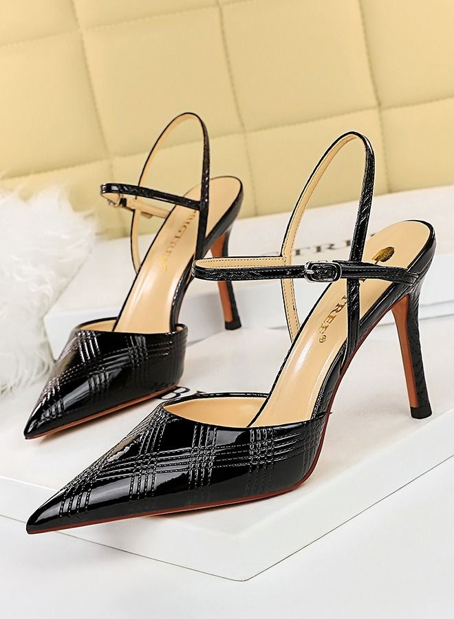 Pointed hollow high-heeled sandals 9.5CM Black
