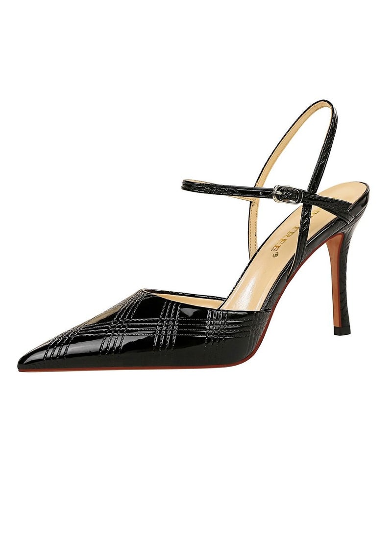 Pointed hollow high-heeled sandals 9.5CM Black