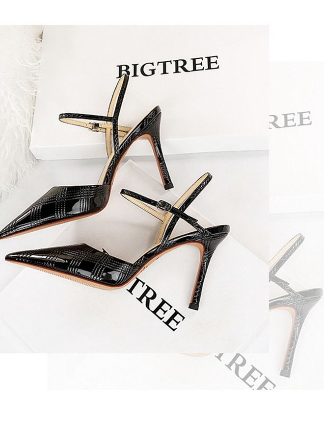 Pointed hollow high-heeled sandals 9.5CM Black