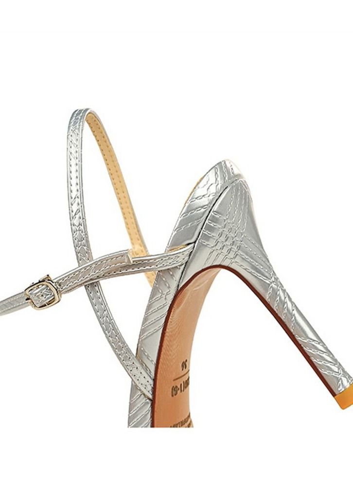 Pointed hollow high-heeled sandals 9.5CM Silver