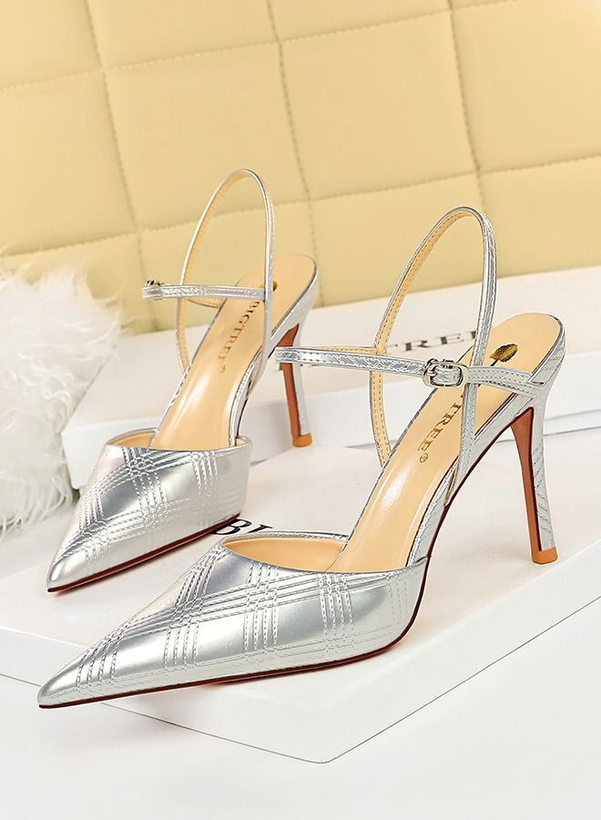 Pointed hollow high-heeled sandals 9.5CM Silver