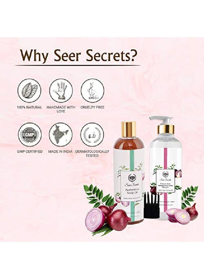 Seer Secrets l Onion Hair Pack of Restorative Curry Leaf Neem & Onion Hair Oil 200 ML & Seer Secrets Probiotic Root Strengthening Yogurt Curry Leaf & Onion Shampoo 200ml Combo Pack