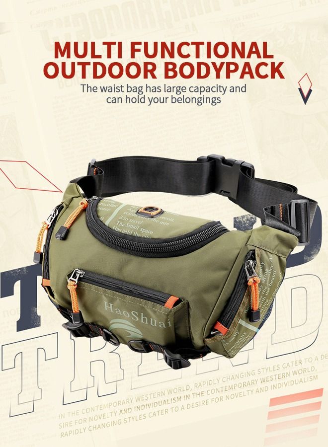 Large Crossbody Pack with 5-Zipper Pockets,Running Waistpack,Multifunctional Outdoor Bodypack,Riding Cross Bag,Mountaineering Premium Fashion Waist Pack