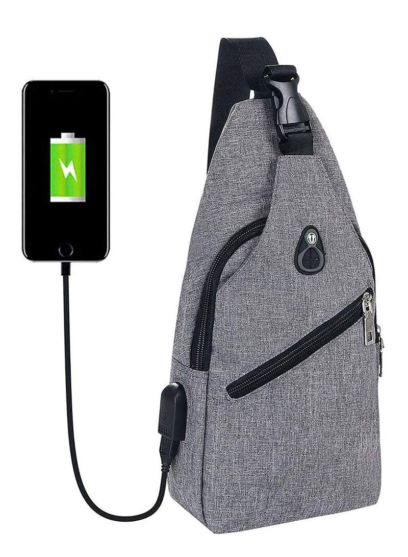 Sling Bag, Chest Bag with USB Charging Port, Men Lightweight Crossbody For Hiking,Cycling, Traveling