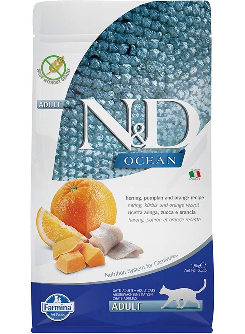 Ocean Herring, Pumpkin & Orange Adult Cat Food 1.5 kg