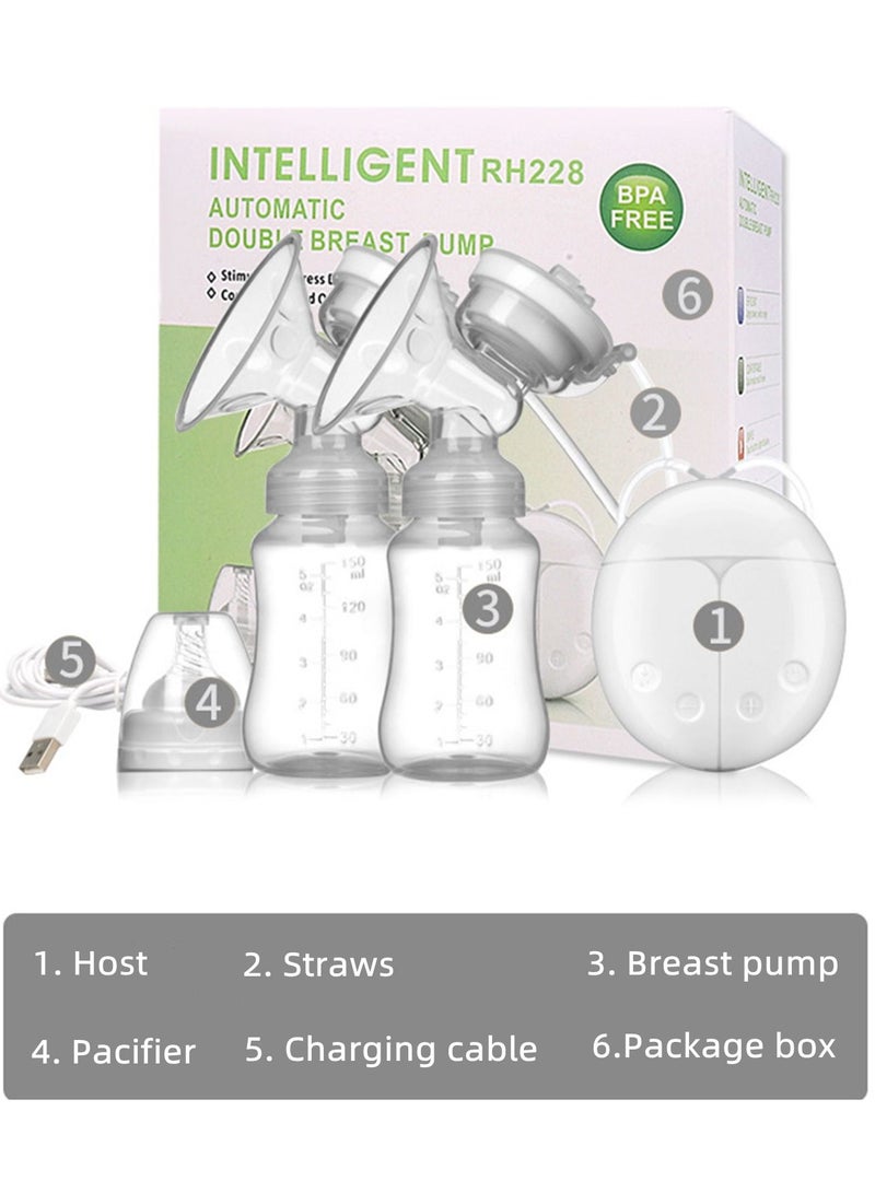 Electric Double Breast Pumps, Hand-Free & Rechargeable Portable Breast Pump, Safe Milk Storage, Pain Free, Strong Suction (Blue)