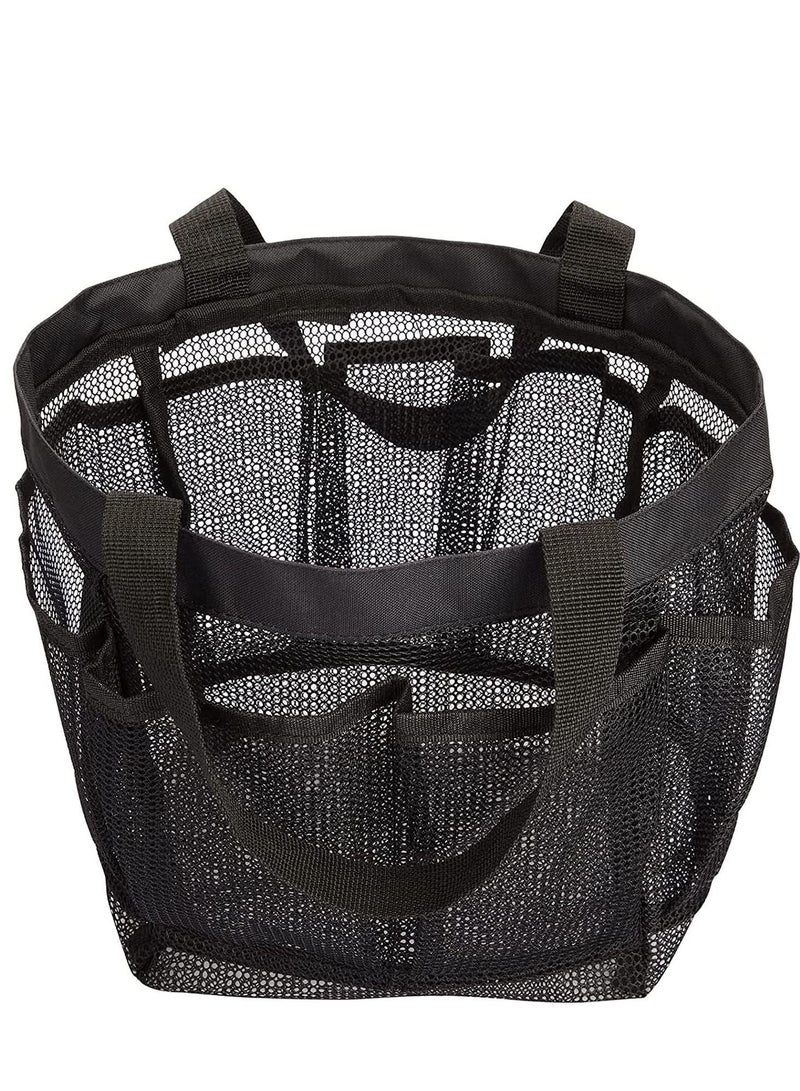 Shower Bag Dorm Mesh Caddy Tote 8 Pockets, Hanging Portable Toiletry for Men and Women, College Essentials Quick Dry Bath Organizer Dorms, Gym, Camp (Black)