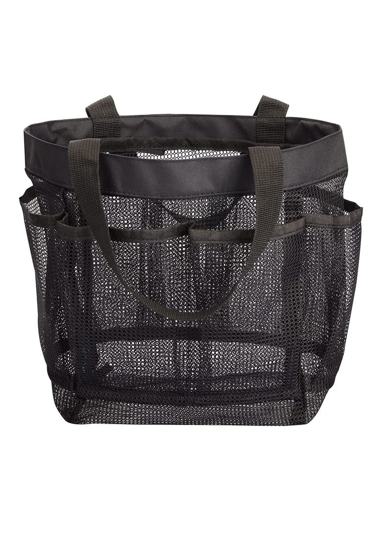 Shower Bag Dorm Mesh Caddy Tote 8 Pockets, Hanging Portable Toiletry for Men and Women, College Essentials Quick Dry Bath Organizer Dorms, Gym, Camp (Black)