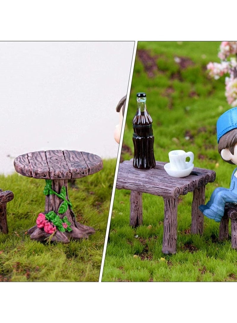Micro Furniture Ornaments, 11Pcs Fairy Garden Ornaments Miniature Table and Chairs Set Village for Dollhouse Accessories Home Landscape Decoration