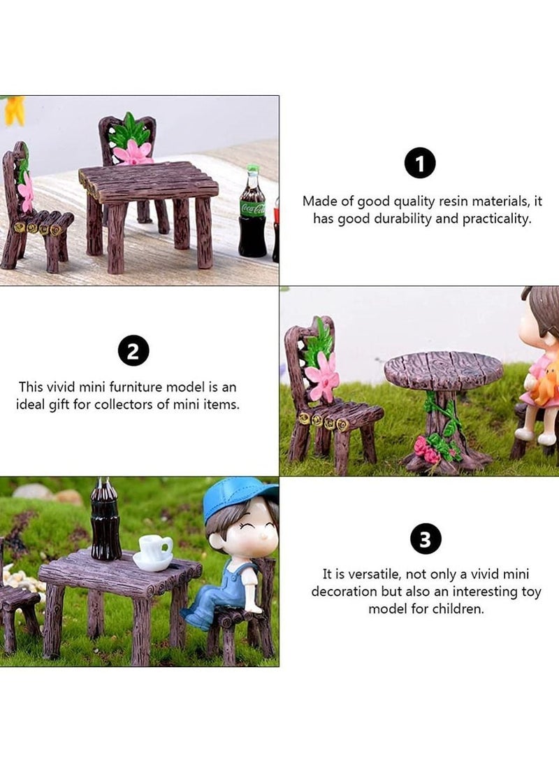 Micro Furniture Ornaments, 11Pcs Fairy Garden Ornaments Miniature Table and Chairs Set Village for Dollhouse Accessories Home Landscape Decoration