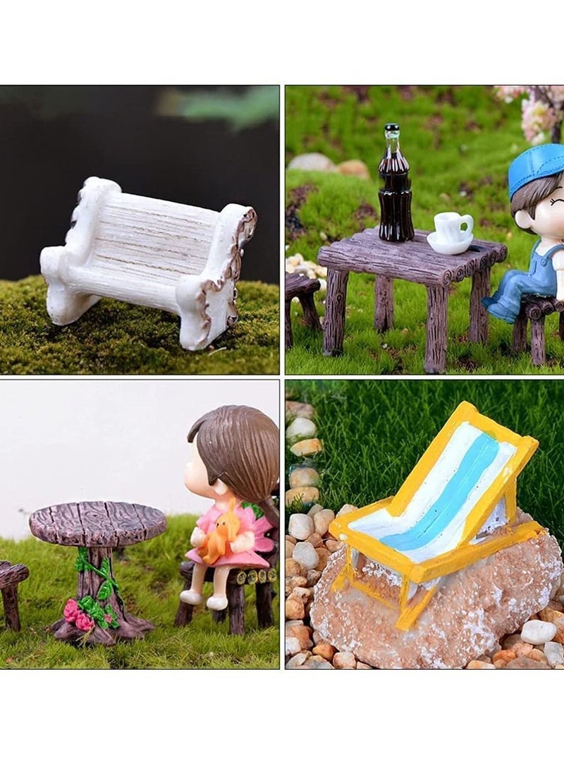 Micro Furniture Ornaments, 11Pcs Fairy Garden Ornaments Miniature Table and Chairs Set Village for Dollhouse Accessories Home Landscape Decoration
