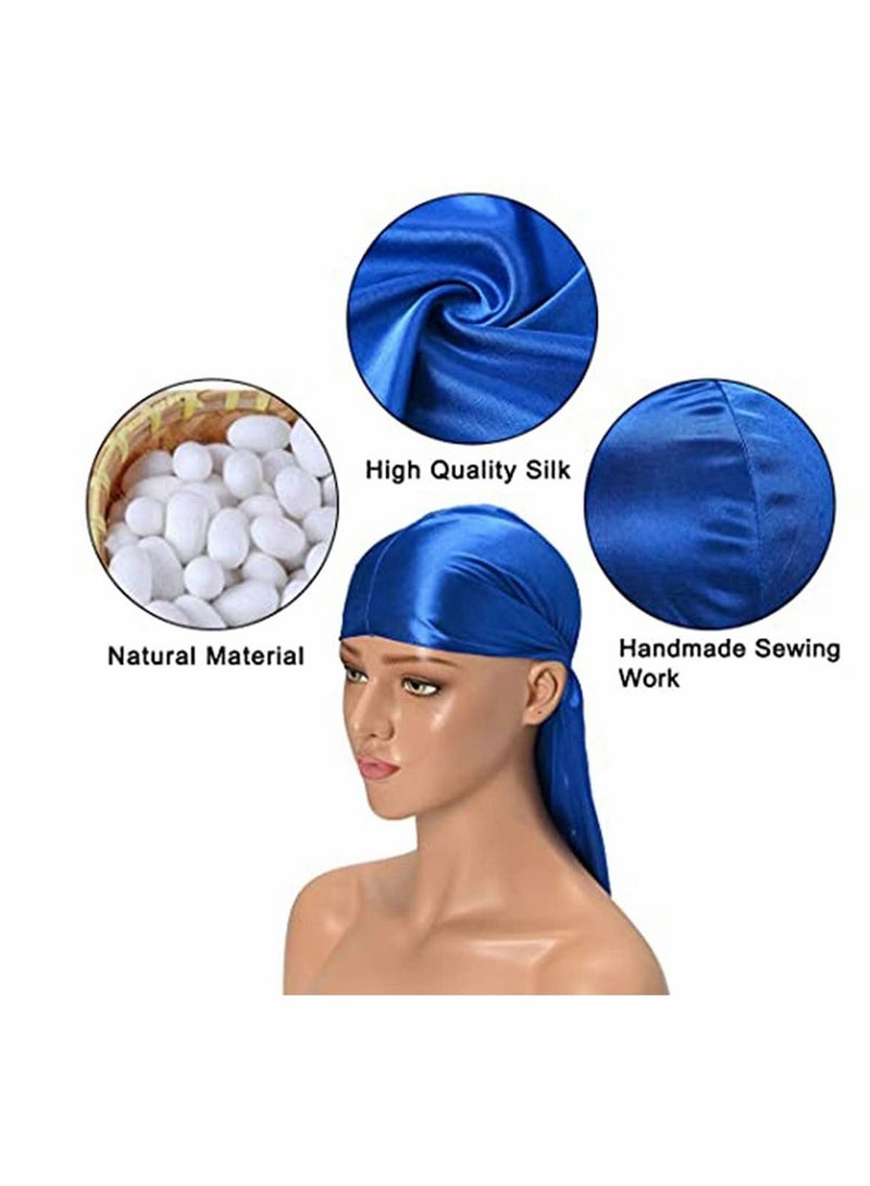 8 Pack Silk for Durag Men and Women Satin Silky Long Tail Headwrap Breathable Turban Hat, Stocking Cap Sliky Wide Straps Pirate Hat