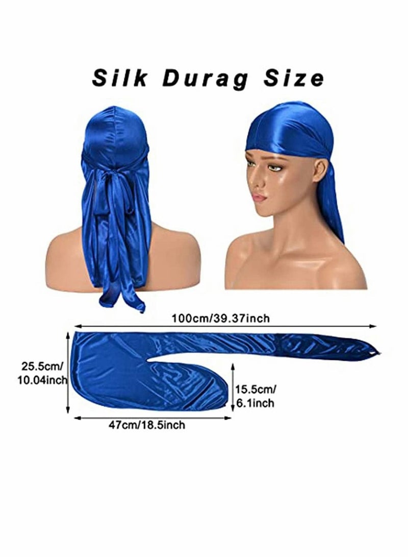 8 Pack Silk for Durag Men and Women Satin Silky Long Tail Headwrap Breathable Turban Hat, Stocking Cap Sliky Wide Straps Pirate Hat