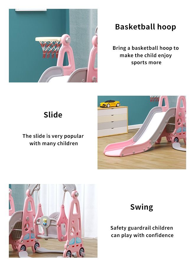 Pink Baby Plastic Swing With Kids Slides For Playground Play Set