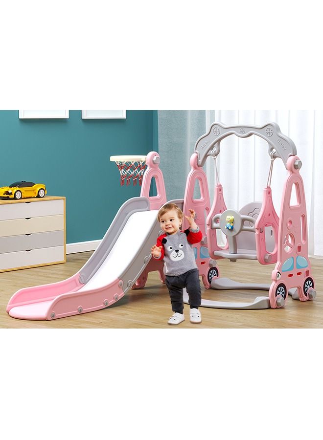 Pink Baby Plastic Swing With Kids Slides For Playground Play Set