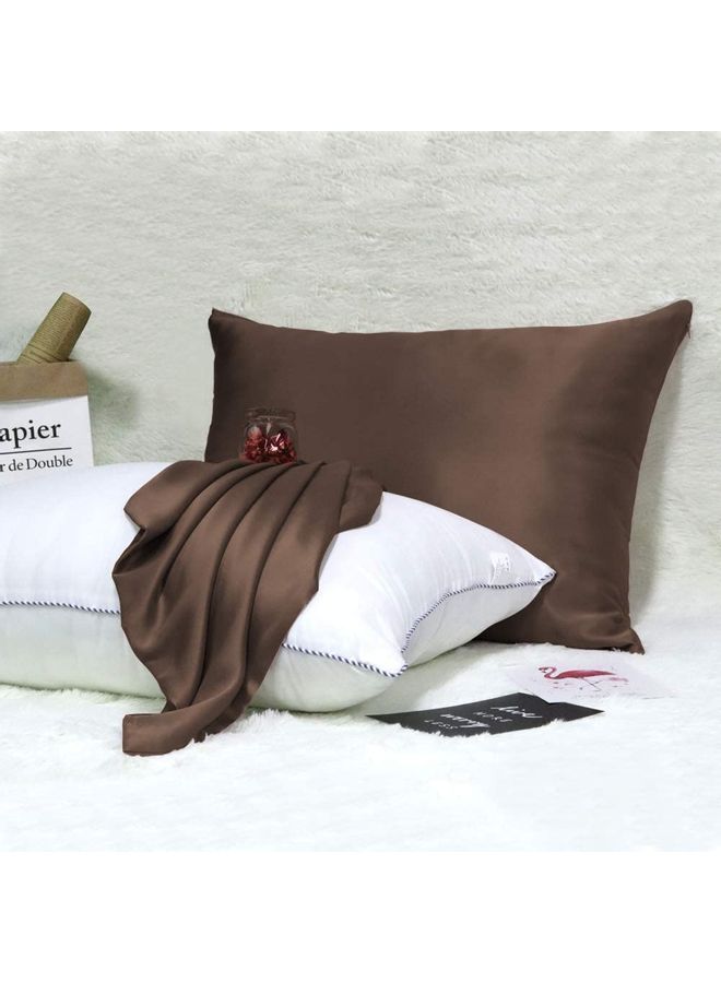 100% Pure Mulberry Queen Pillowcase Silk Coffee Brown 76x51cm
