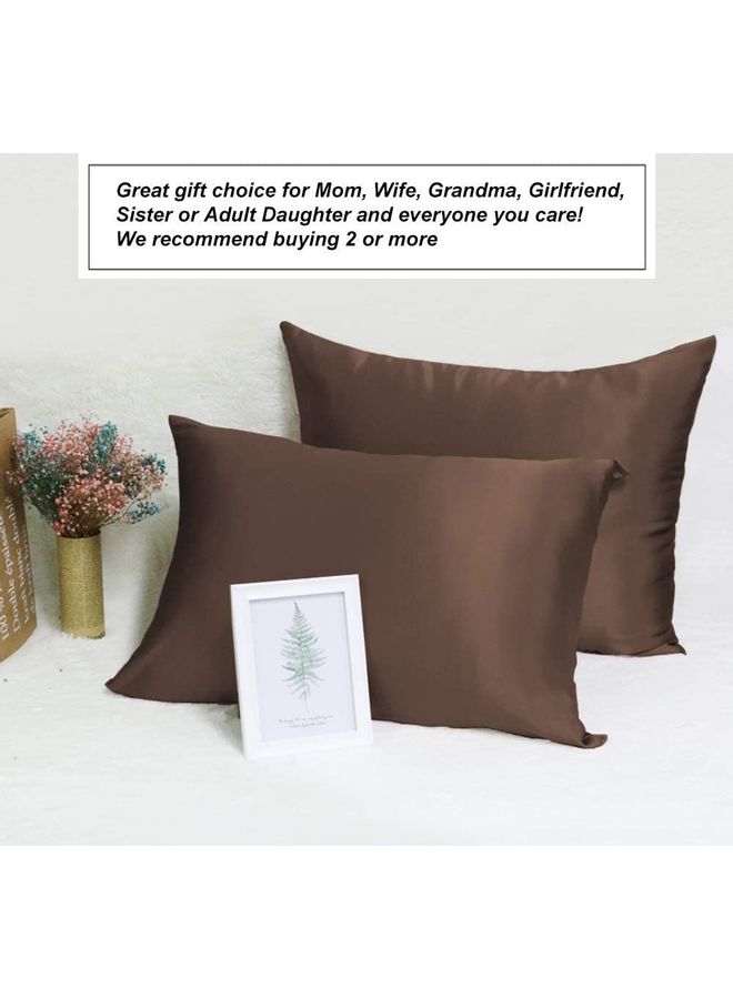 100% Pure Mulberry Queen Pillowcase Silk Coffee Brown 76x51cm