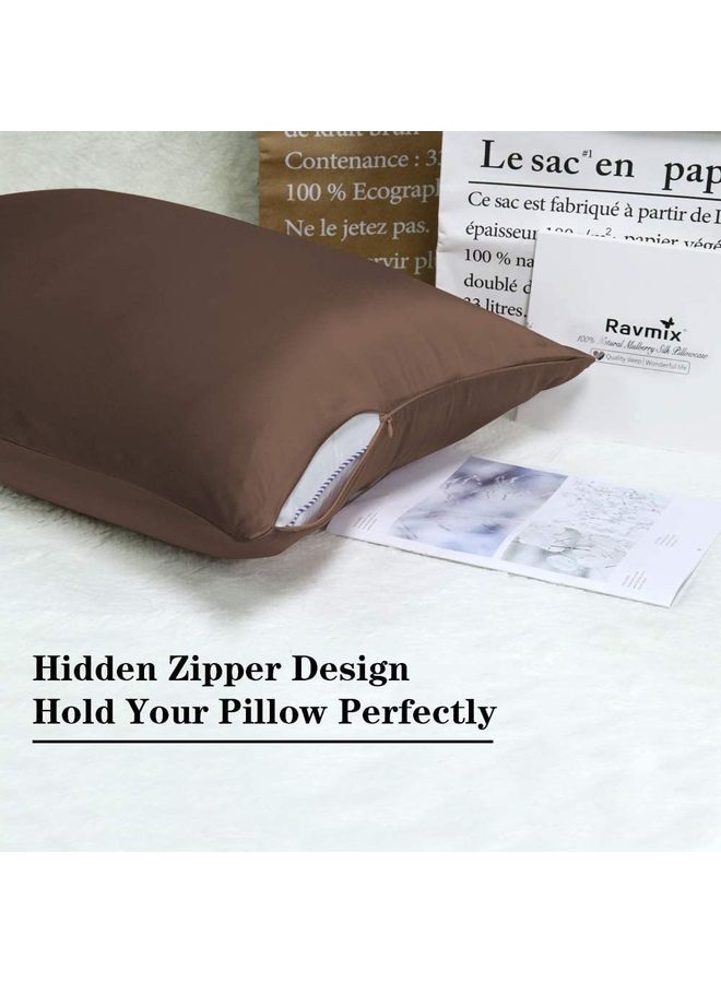 100% Pure Mulberry Queen Pillowcase Silk Coffee Brown 76x51cm