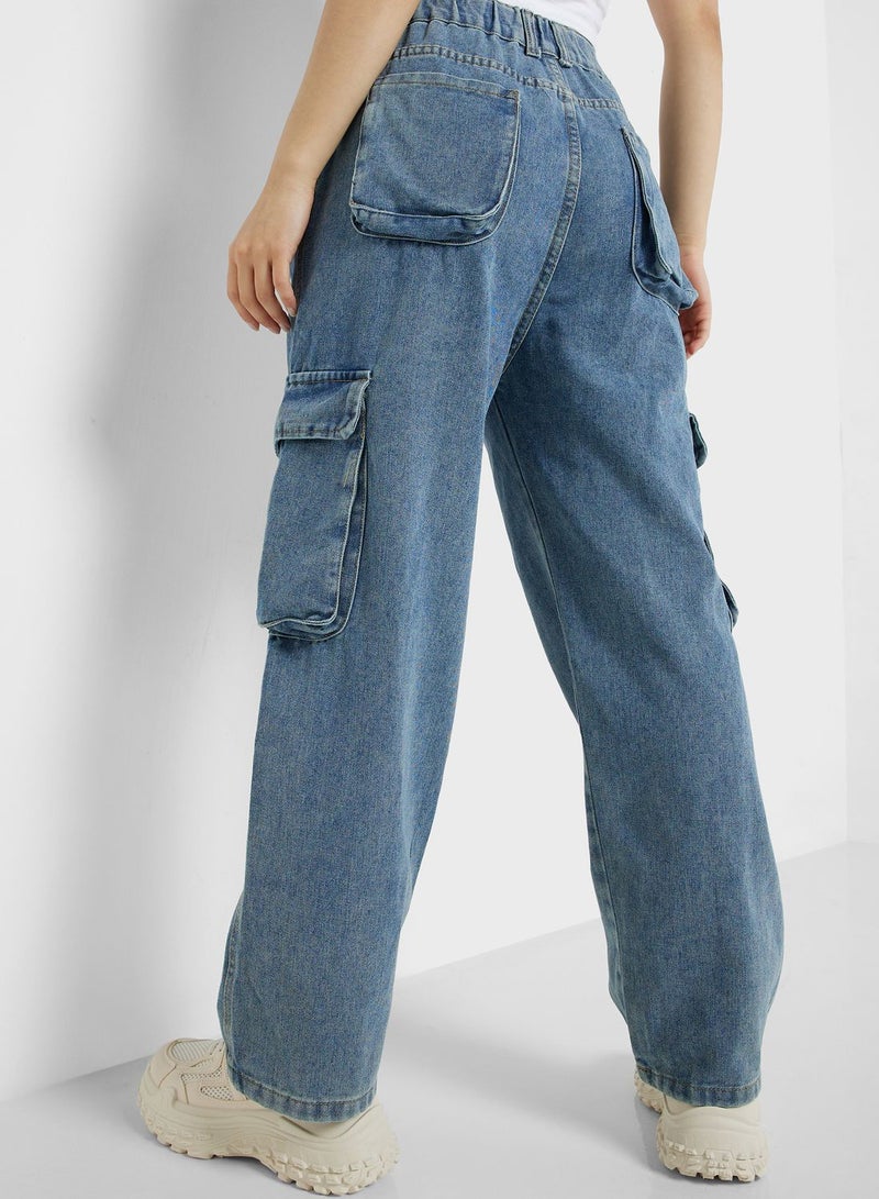 Multi-Pocket Straight Leg Cargo Jeans