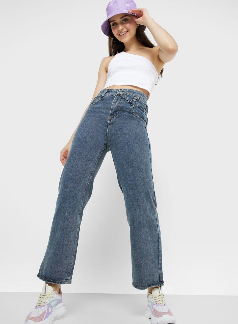 High Waist Straight Fit Jeans