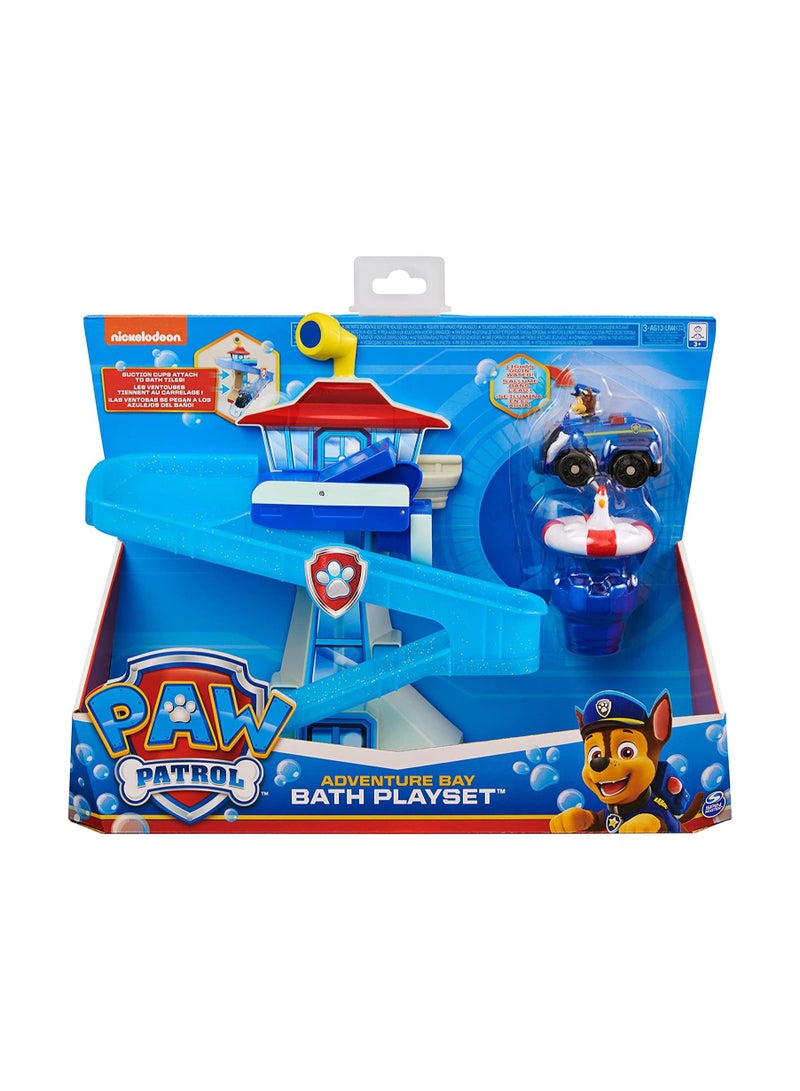 PAW PATROL Adventure Bay Bath Playset with Light-up Chase Vehicle, Bath Toy for Kids Aged 3 and up