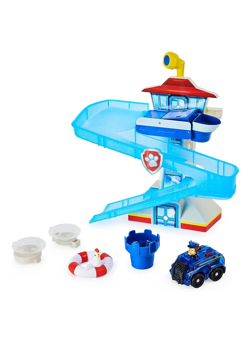 PAW PATROL Adventure Bay Bath Playset with Light-up Chase Vehicle, Bath Toy for Kids Aged 3 and up