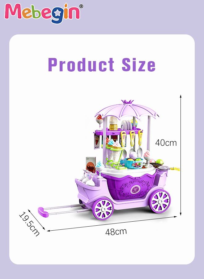 69 Pieces Ice Cream Cart and Pretend Play Food Set, 4 in 1 Simulation Ice-Cream Trolley Truck Kit, Mini Ice Cream Toys, Play House Toy, Ideal Gift for Kids Aged 3+
