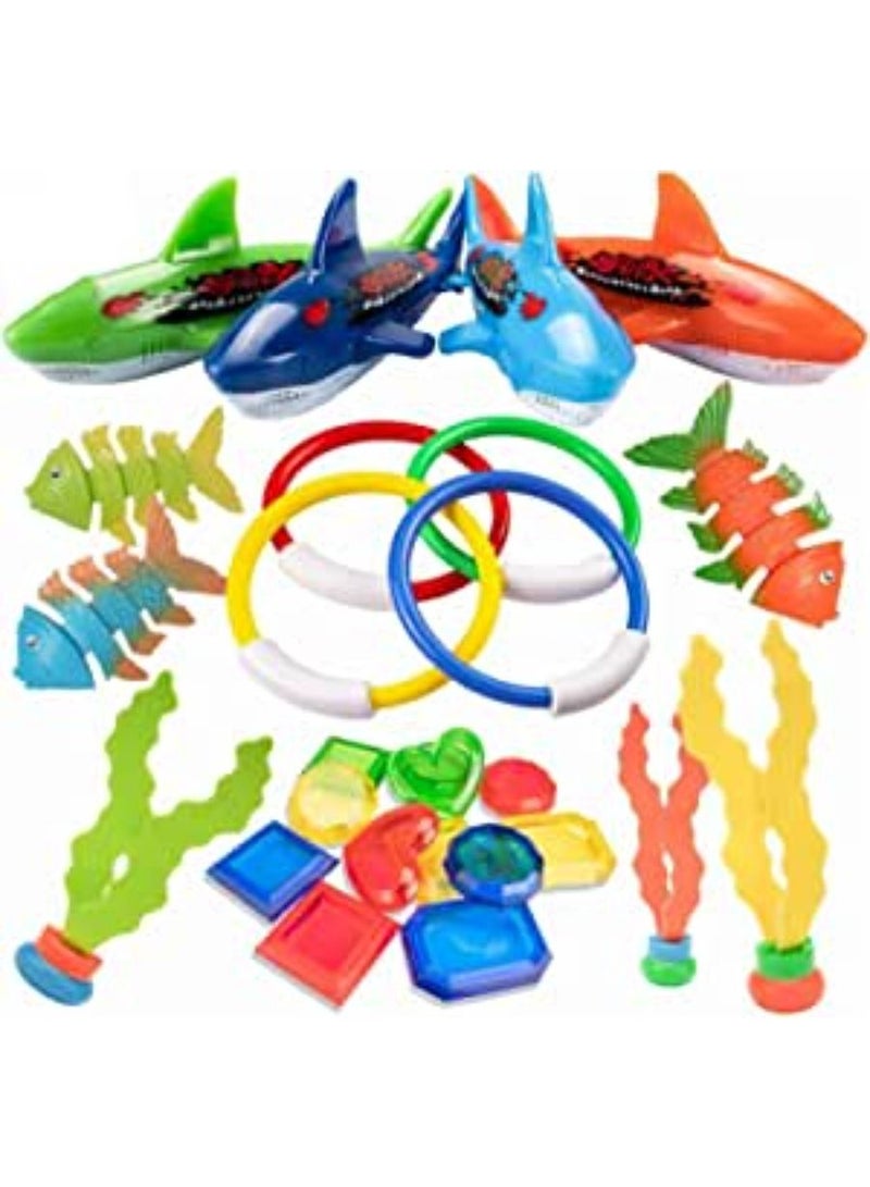 26 PCS Diving Toy for Pool Use Underwater Swimming Diving Pool Toy Rings Toypedo Bandits Stringy Octopus and Diving Fish with Under Water Treasures Gift Set Bundle